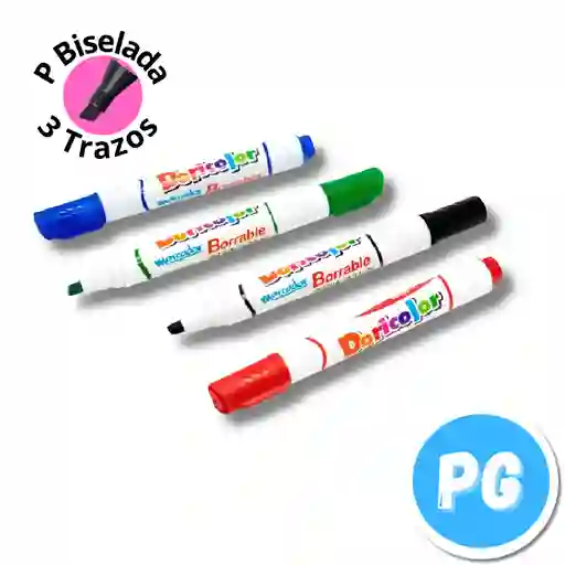 Caja De Marcador Doricolor Borrable X10 Unds Surtida 4 Colores Punta Biselada (negro, Azul Rey, Rojo Y Verde Oscuro)
