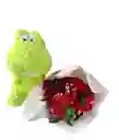 Bouquet Rosas 18 Rojas Y Peluche Dinosaurio Neon