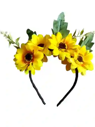 Diadema Corona De Flores Artificiales Disfraz Decoracion Color Amarillo