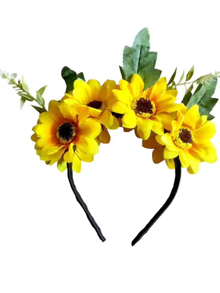 Diadema Corona De Flores Artificiales Disfraz Decoracion Color Amarillo