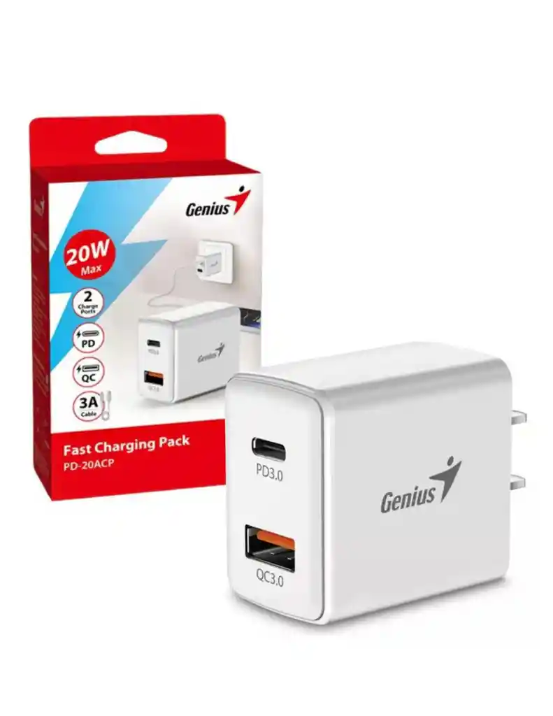 Cargador Genius Pd-20ac Us 20w Blanco