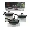 Sartenes En Marmol Swiss Home X3 Con Tapa De Vidrio