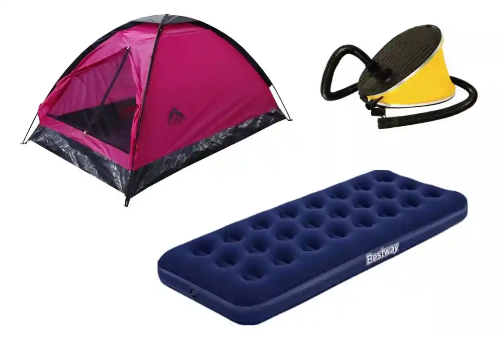 Combo Carpa 2 Personas + Colchon Sencillo + Inflador Pie