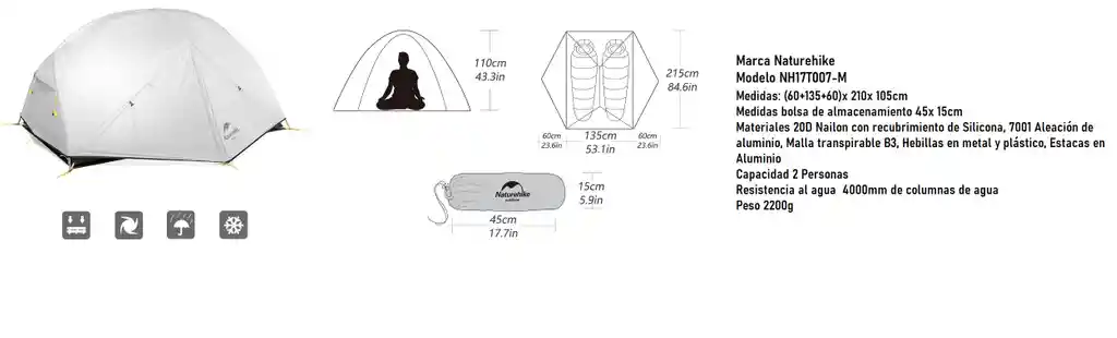 Carpa Camping 2 Personas Sobrecarpa Impermeable Mongar Naturehike