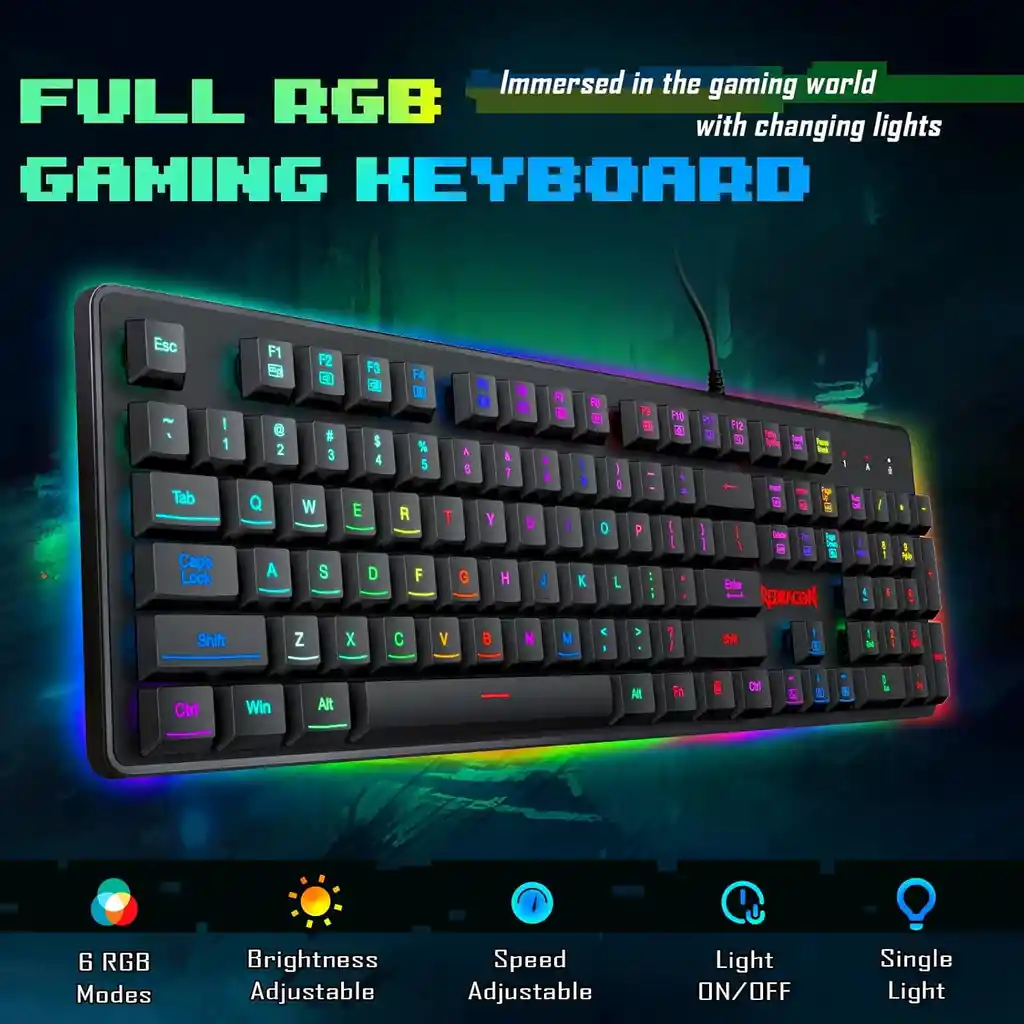 Teclado Mouse Redragon S107-ba 3200 Dpi Gaming Rgb Anti-ghosting