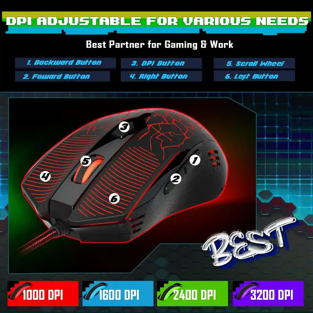 Teclado Mouse Redragon S107-ba 3200 Dpi Gaming Rgb Anti-ghosting