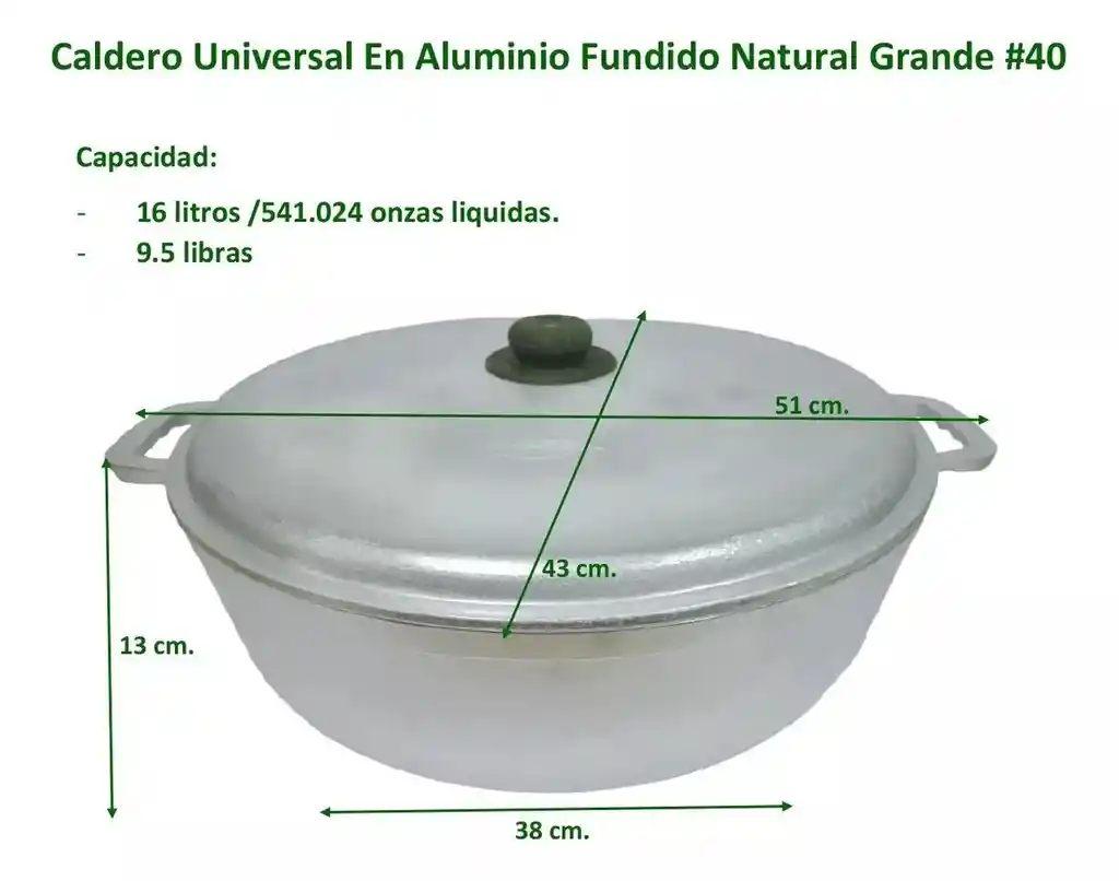 Caldero Universal Grande En Aluminio 16 Litros/9.5 Libras