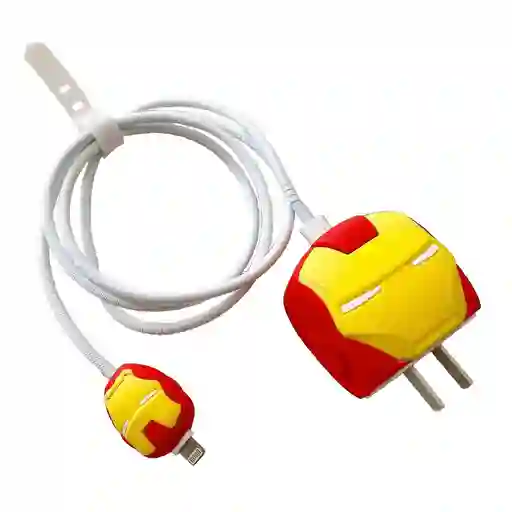 Kit Completo Protector De Cable + Protector De Cargador Iphone 18w/20w. Modelo: Iron Man