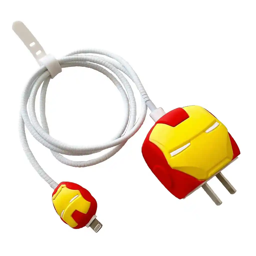 Kit Completo Protector De Cable + Protector De Cargador Iphone 18w/20w. Modelo: Iron Man