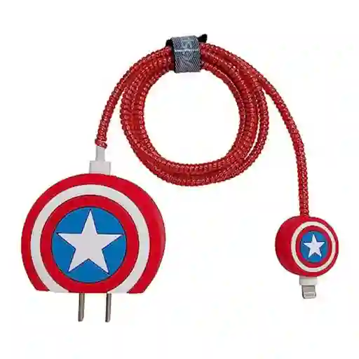 Kit Completo Protector De Cable + Protector De Cargador Iphone 18w/20w. Modelo: Escudo Capitan América