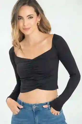 Crop Top Resortado Color Negro Talla M