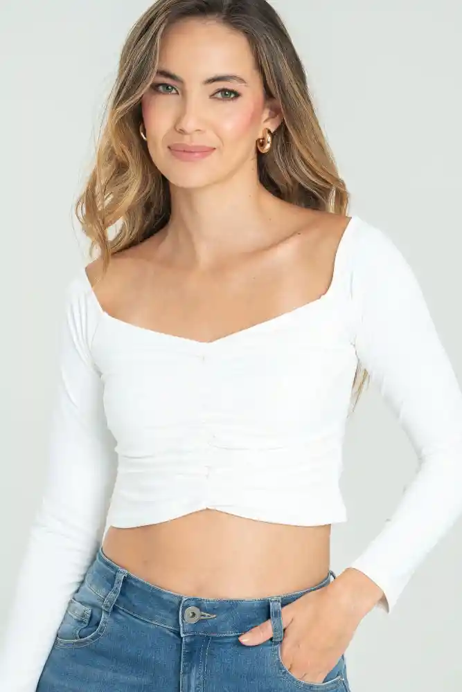 Crop Top Resortado Color Blanco Crudo Talla L