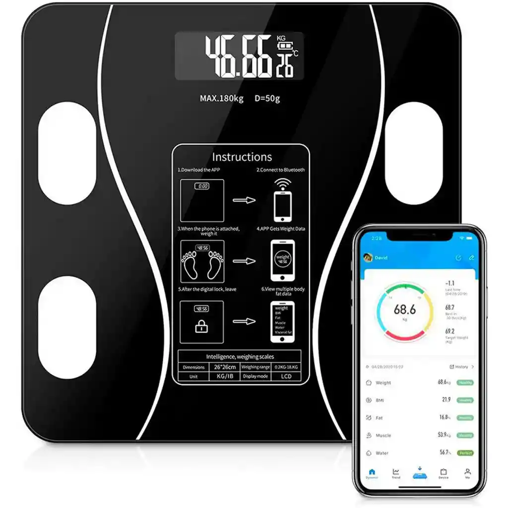 Bascula Inteligente Pesa Bluetooth Vidrio Templado Digital Mediciones
