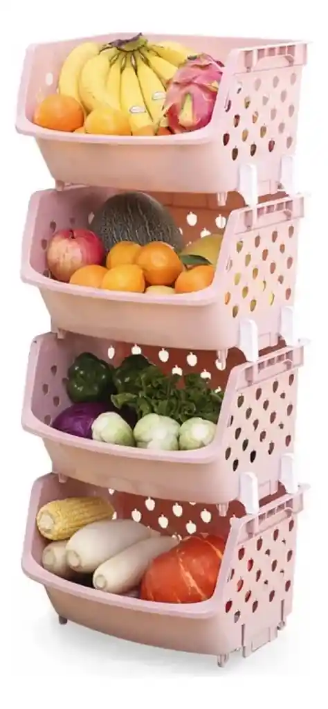 Estante Canasta De Almacenamiento De Mercado X 4 Niveles Rosado