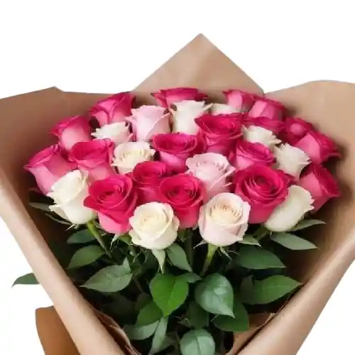 Ramo De 36 Rosas Bicolor En Envoltorio Natural