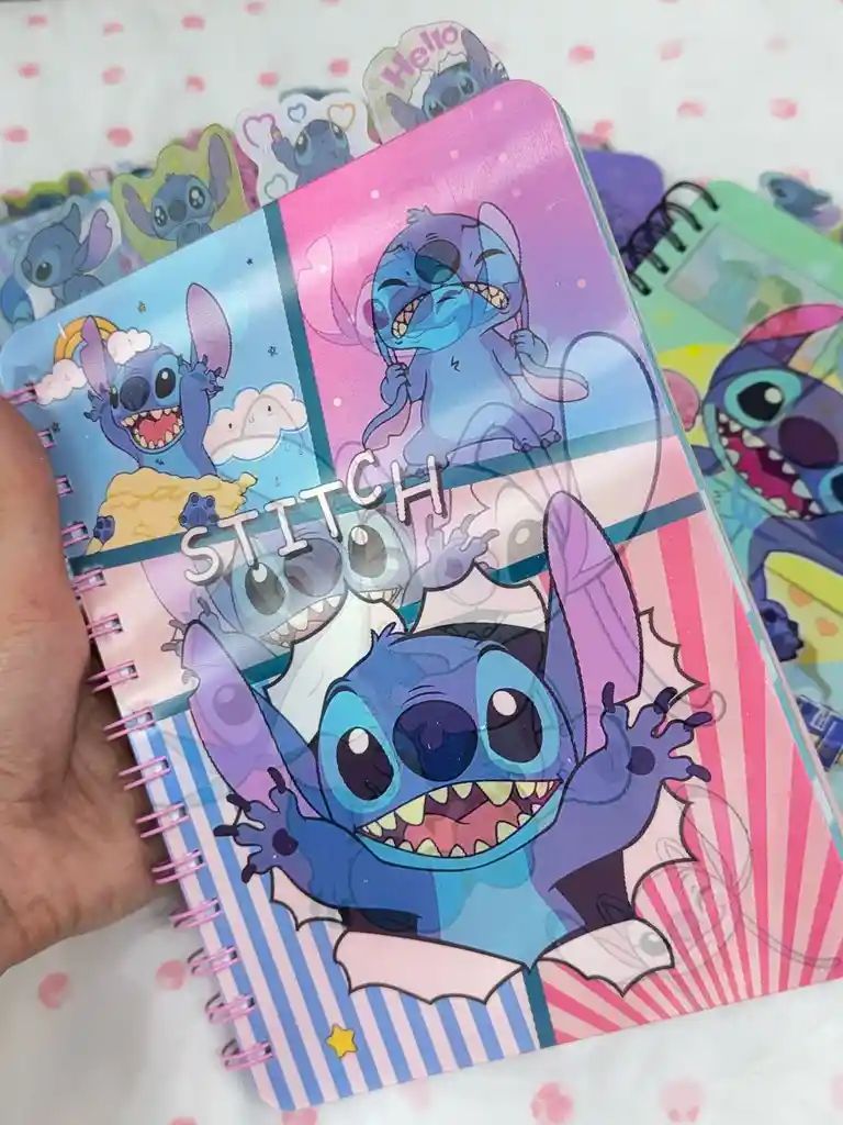 Cuaderno Cinco Materias De Stitch Rojo