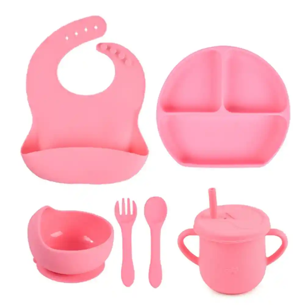 Set De Vajilla Silicona Para Bebés Platos Babero Cubiertos