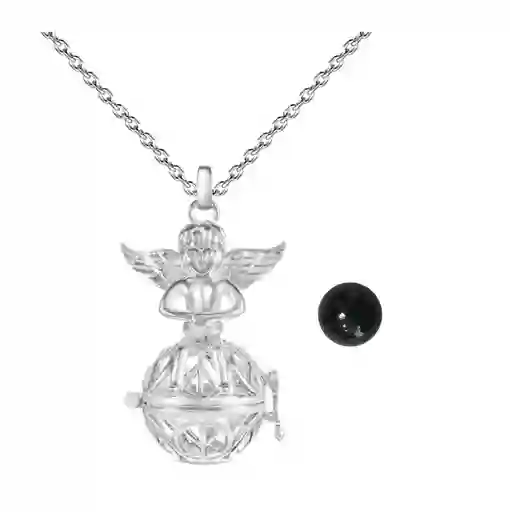 Collar Llamador De Angel Figura Amor Y Paz Cascabel +estuche
