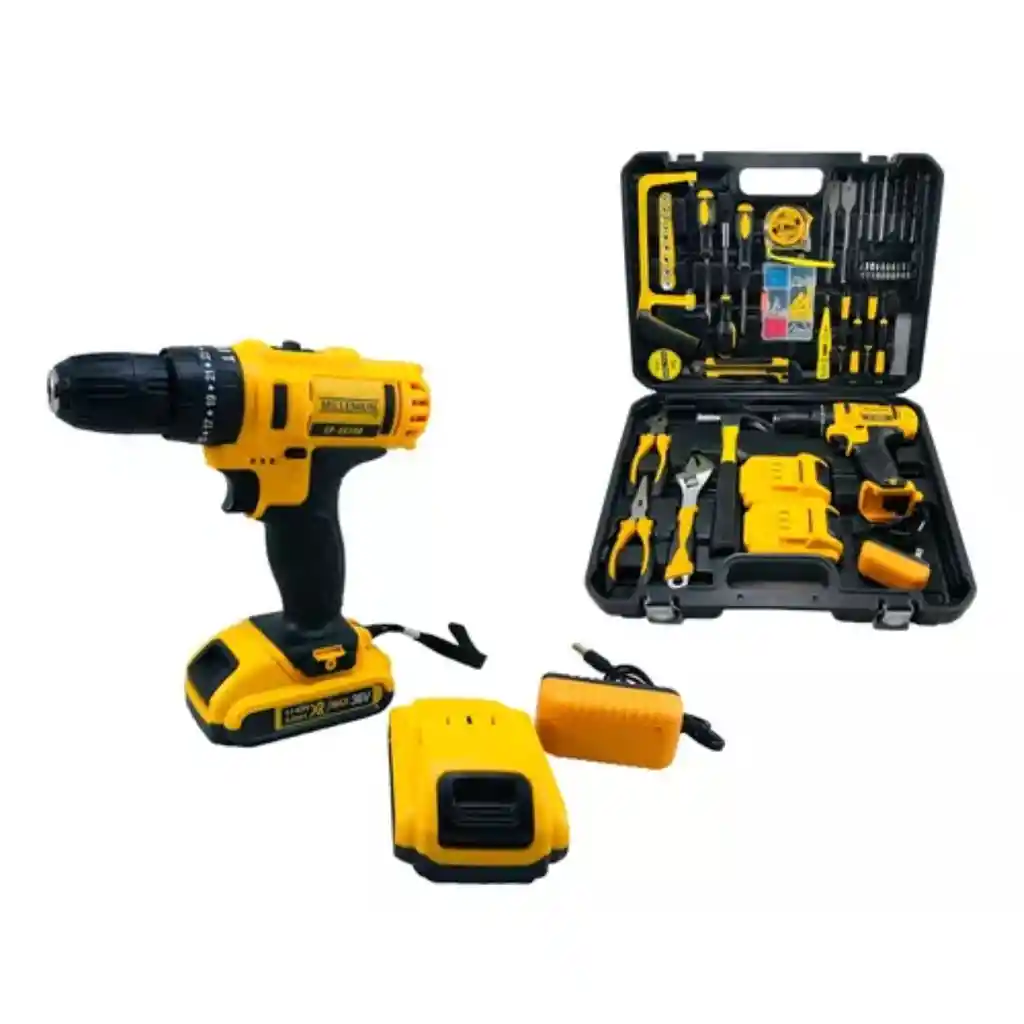 Taladro Percutor 36v Inalámbrico 2baterías + 90 Herramientas