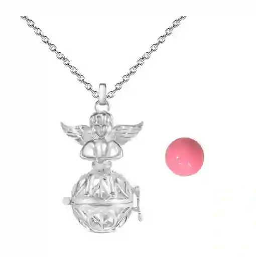 Collar Llamador De Angel Figura Amor Y Paz Cascabel +estuche