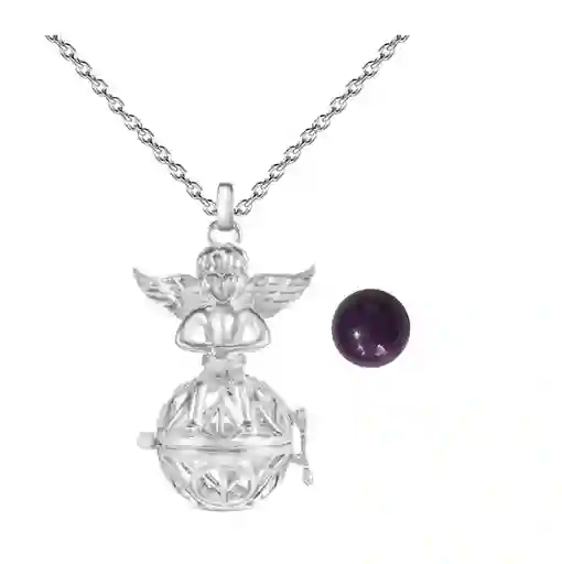 Collar Llamador De Angel Figura Amor Y Paz Cascabel +estuche