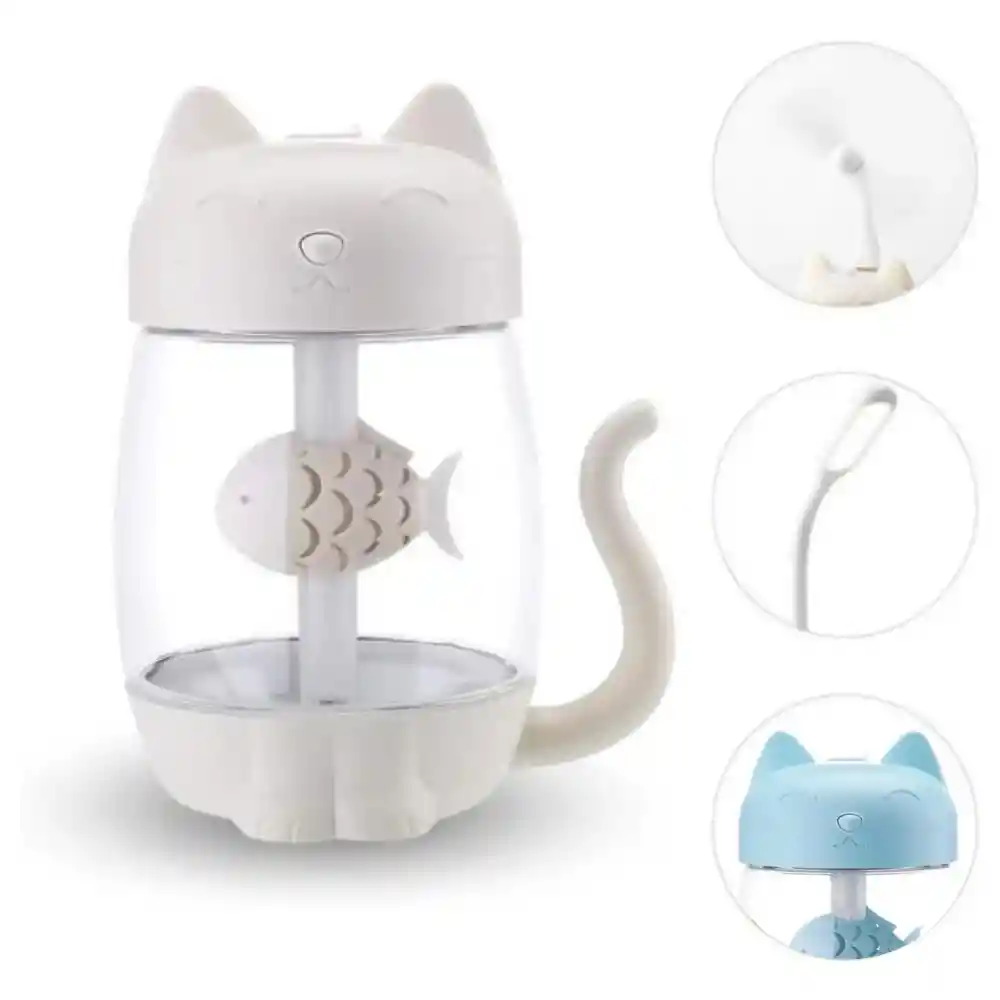 Humidificador Difusor De Aromas Gato Ambientador 350 Ml 3 En 1