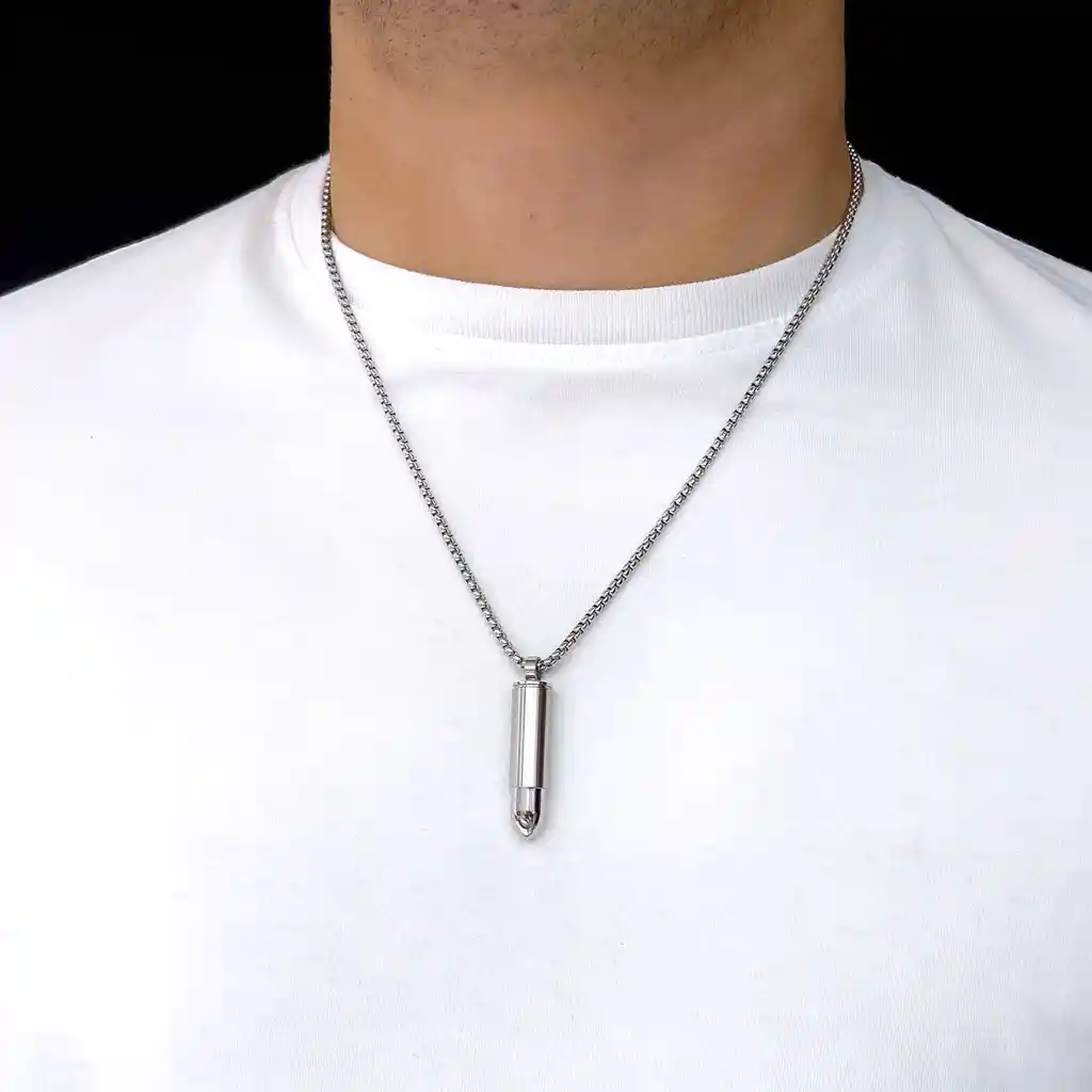 Cadena Con Dije Bala Acero Inoxidable