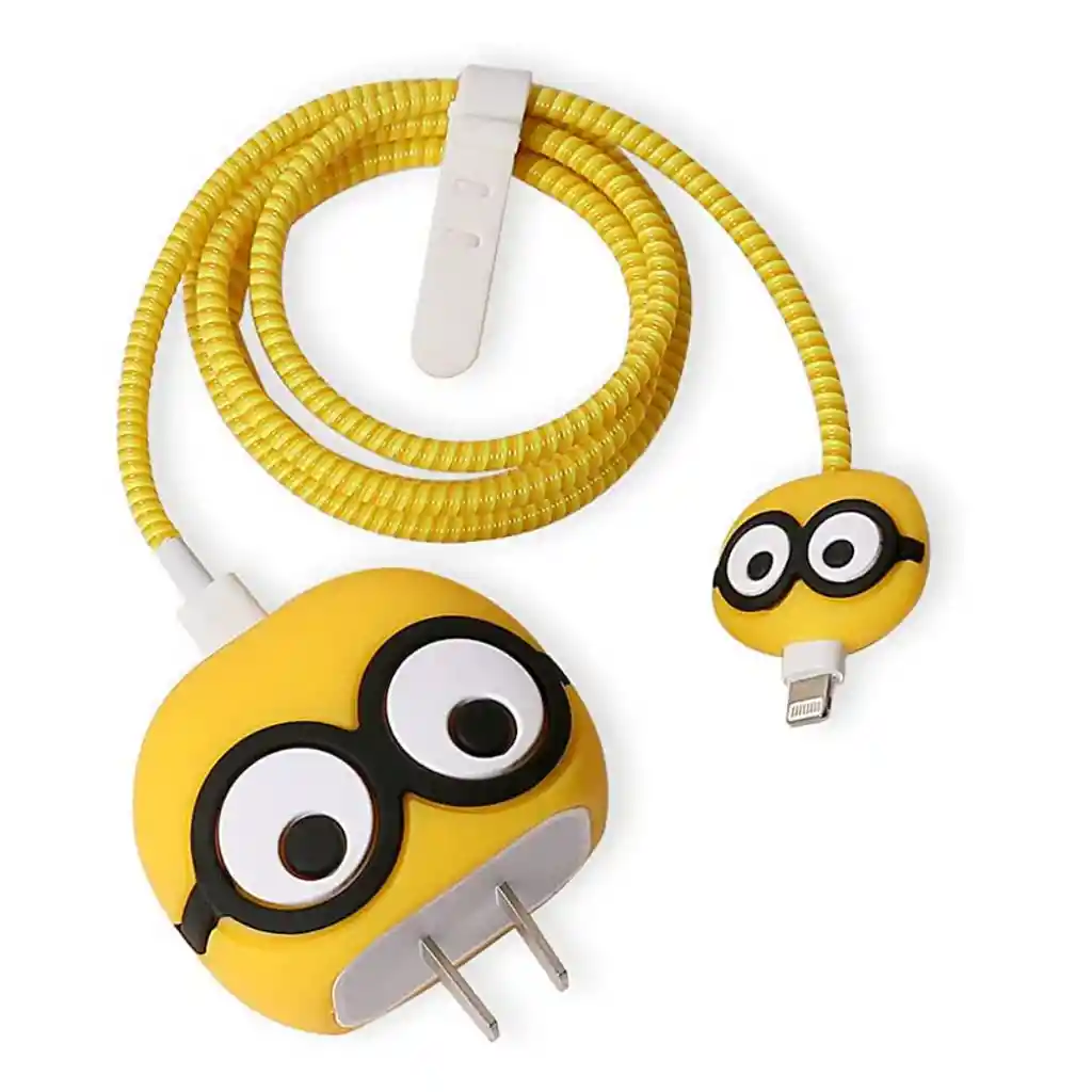 Kit Completo Protector De Cable + Protector De Cargador Iphone 18w/20w. Modelo: Minion