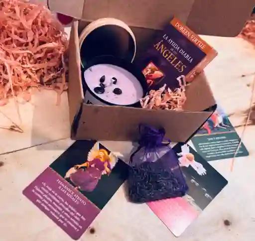 Kit Mágico De Conexión Y Armonía - Vela Con Cristales Y Lavanda - Cartas De Los Angeles