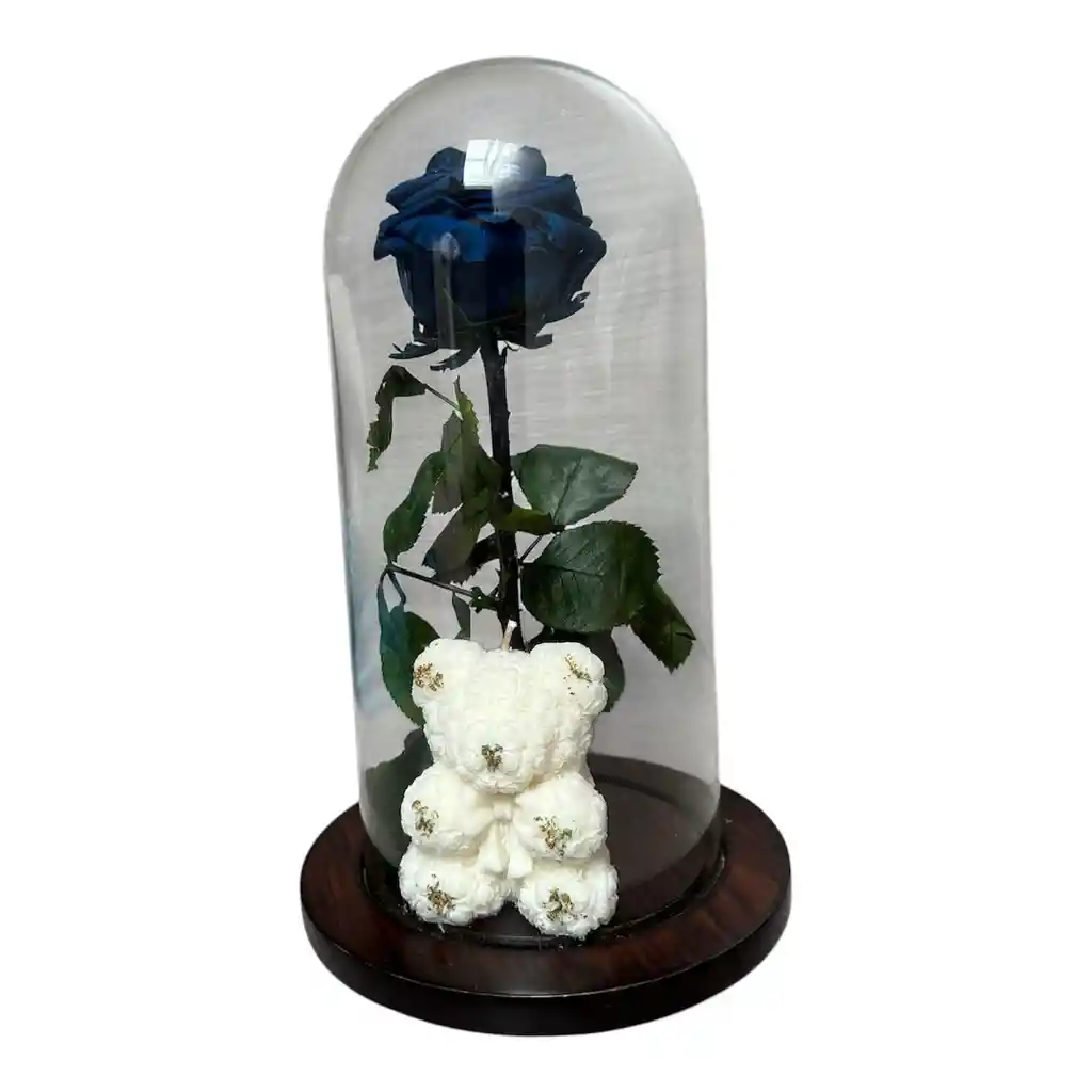 Flor Preservada Azul Con Vela De Oso