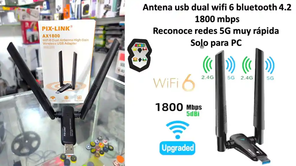 Antena Wifi 6 5g Y Bluetooth 1800mbps Usb Para Pc Y Laptop