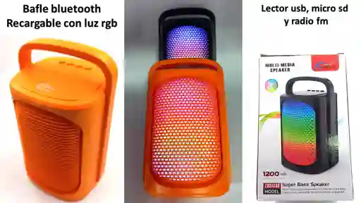 Bafle Bluetooth Rgb Recargable Con Radio Fm Lector Usb Y Micro