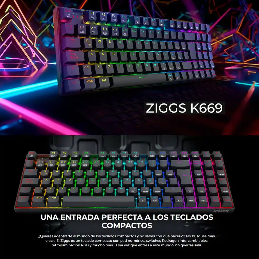 Teclado Gamer Redragon Ziggs K669-rgb 94 Teclas, Sw Red, Esp