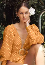 Vestido De Baño Enterizo Naranja Manga Larga