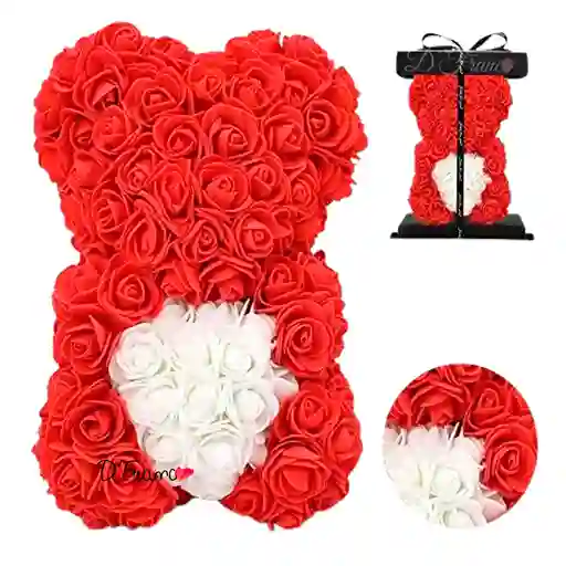 Osito De Rosas Con Corazón Blanco