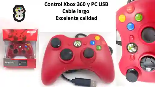 Control Xbox 360 Y Pc Rojo Cable Largo Usb