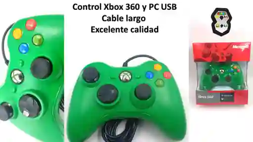 Control Xbox 360 Y Pc Verde Cable Largo