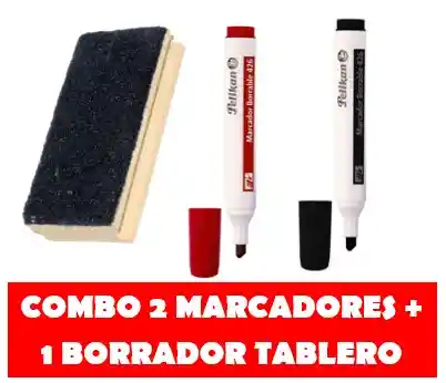 Marcador Borrable Pelikan X 2 (negro Y Rojo) + Borrador Tablero Madera