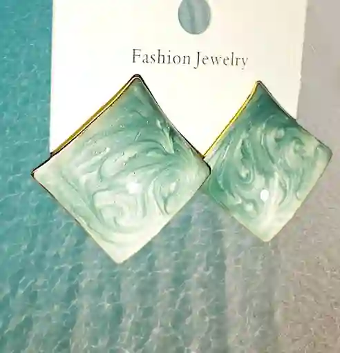 Aretes Acero Quirurjico Inoxidable Rombos Azul Mar