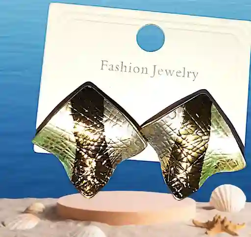 Aretes Acero Quirurjico Inoxidable Rombos Ondas Dorado-plateado-azul