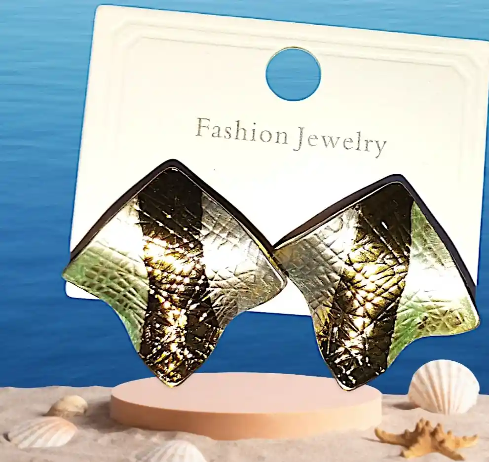 Aretes Acero Quirurjico Inoxidable Rombos Ondas Dorado-plateado-azul
