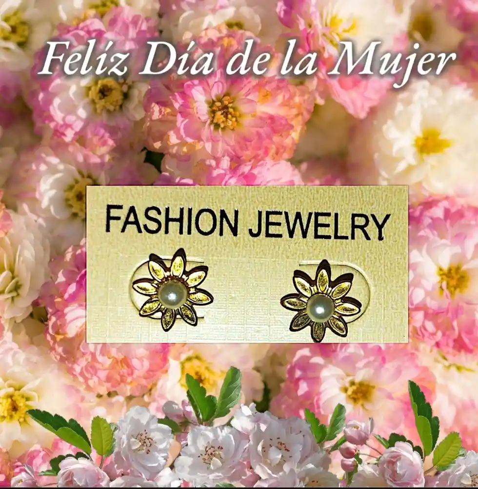 Aretes Acero Quirurjico Inoxidable Flor Dorada Con Perla En El Centro