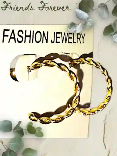 Aretes Candongas Trenza Grande Doradas En Acero Quirurjico Inoxidable