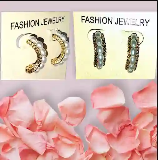 Aretes Candongas Perlas Blancas Y Doradas En Acero Quirurjico Inoxidable