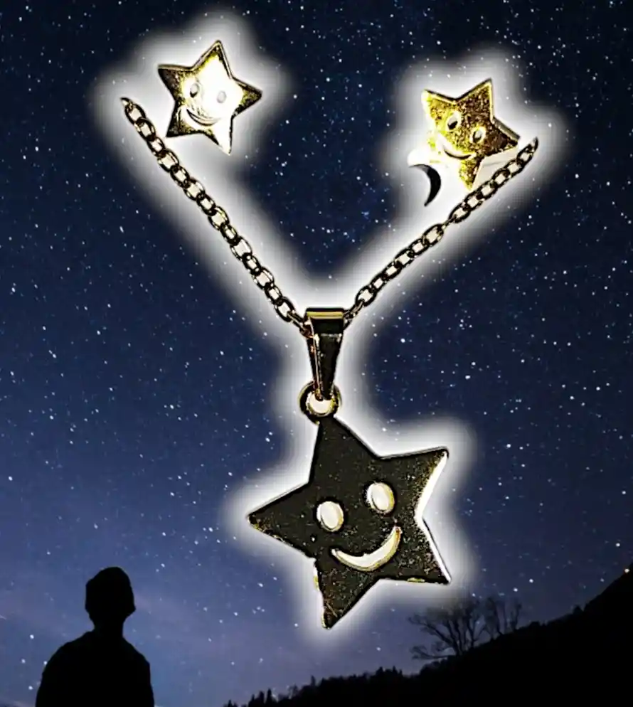 Juego Collar Y Aretes Estrella Dorado En Acero Quirurjico Inoxidable