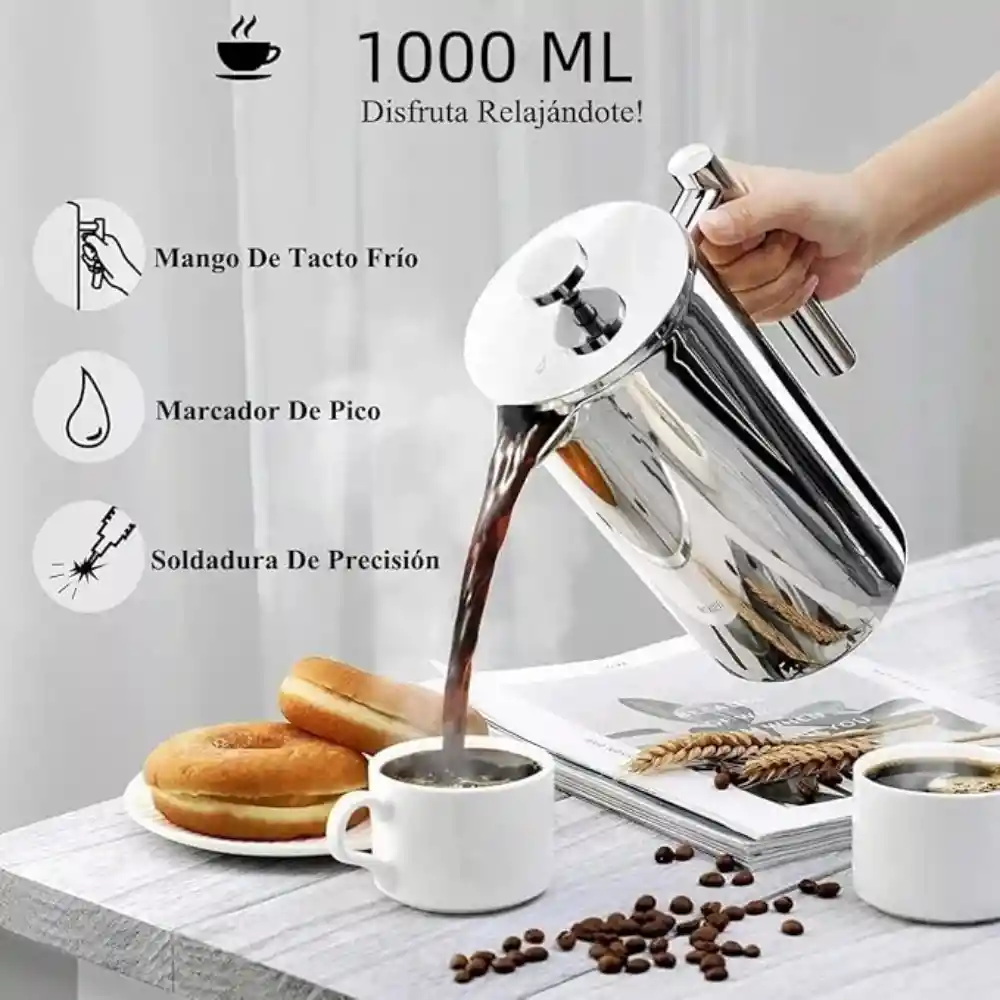Cafetera Prensa Francesa En Acero Inoxidable 1 Litro