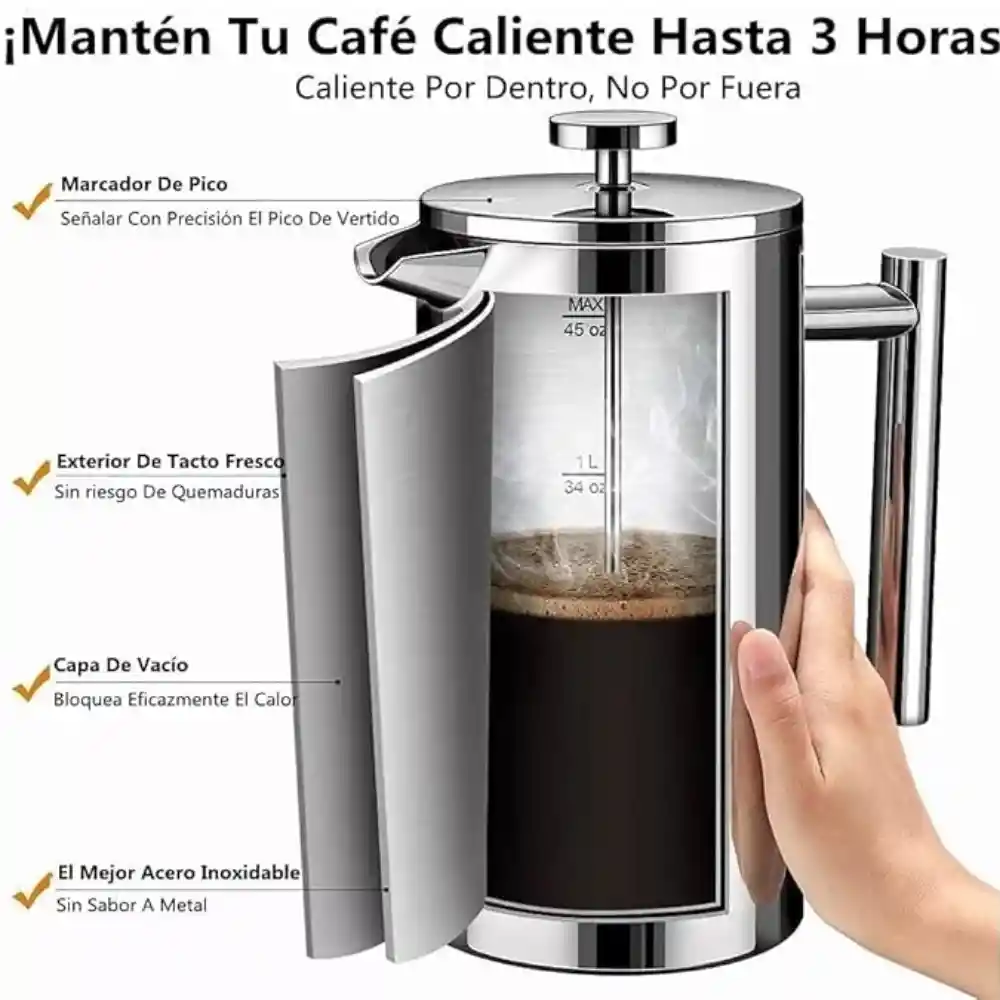 Cafetera Prensa Francesa En Acero Inoxidable 1 Litro