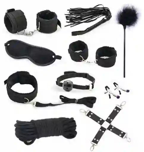 Kit Bondage 10 Piezas Parejas Sadomasoquismo Negro