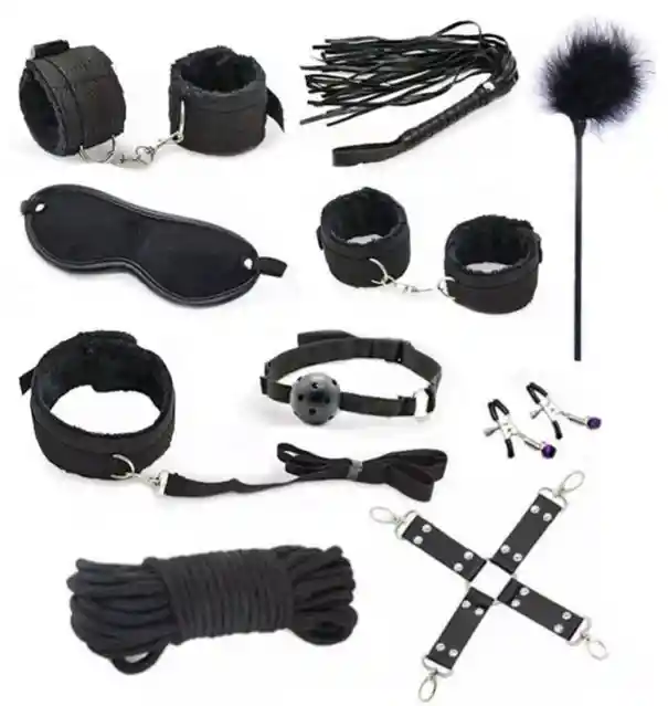 Kit Bondage 10 Piezas Parejas Sadomasoquismo Negro