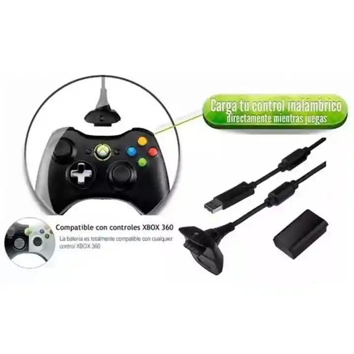 Kit De Cable Y Cargador De Batería Para Mando Xbox 360